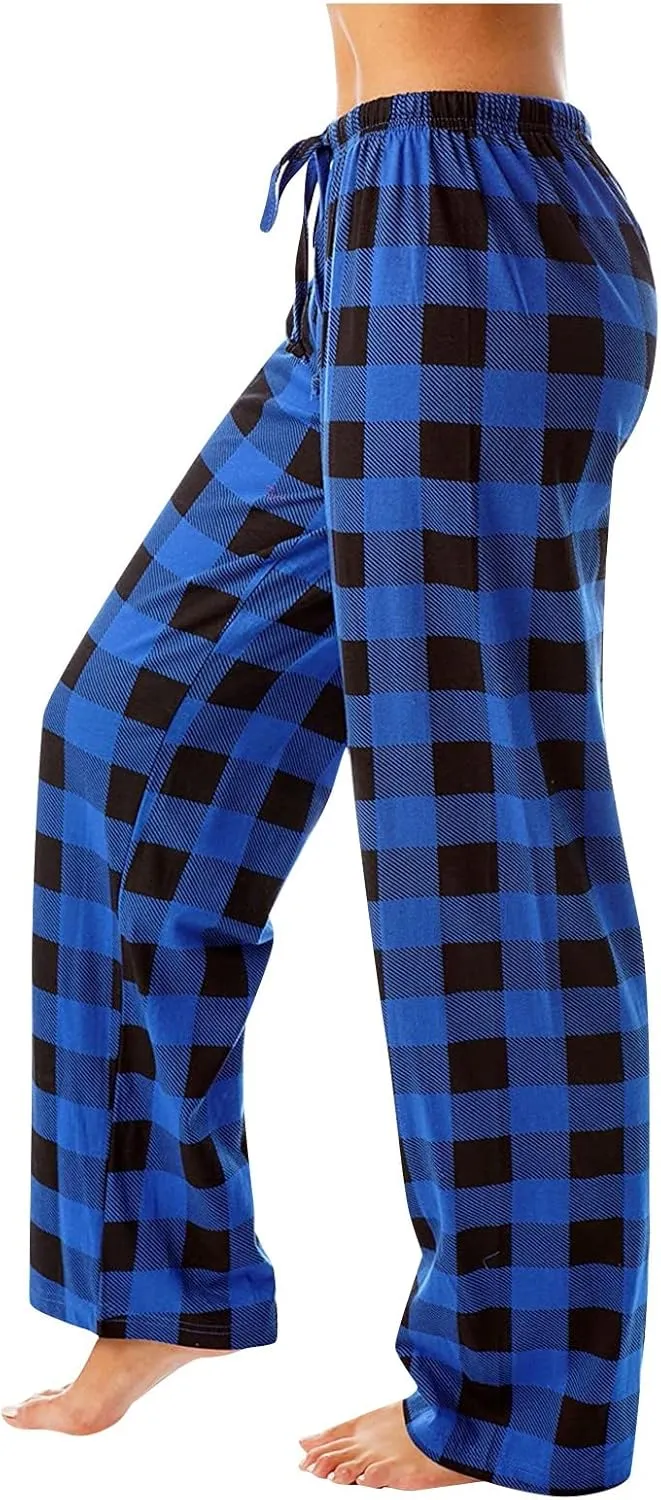 Plaid Pajama Pants Women Stretch Comfy Lounge Pants Drawstring Lounge Striped Pajama Bottoms with Pockets