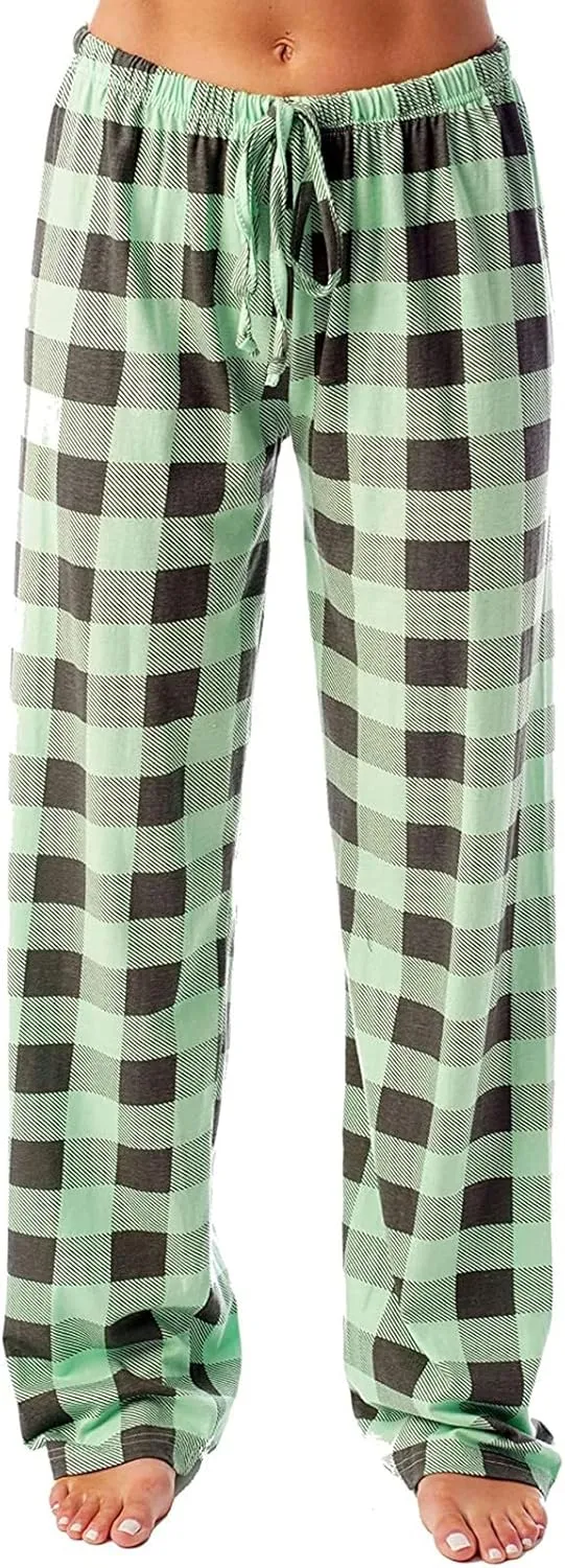 Plaid Pajama Pants Women Stretch Comfy Lounge Pants Drawstring Lounge Striped Pajama Bottoms with Pockets