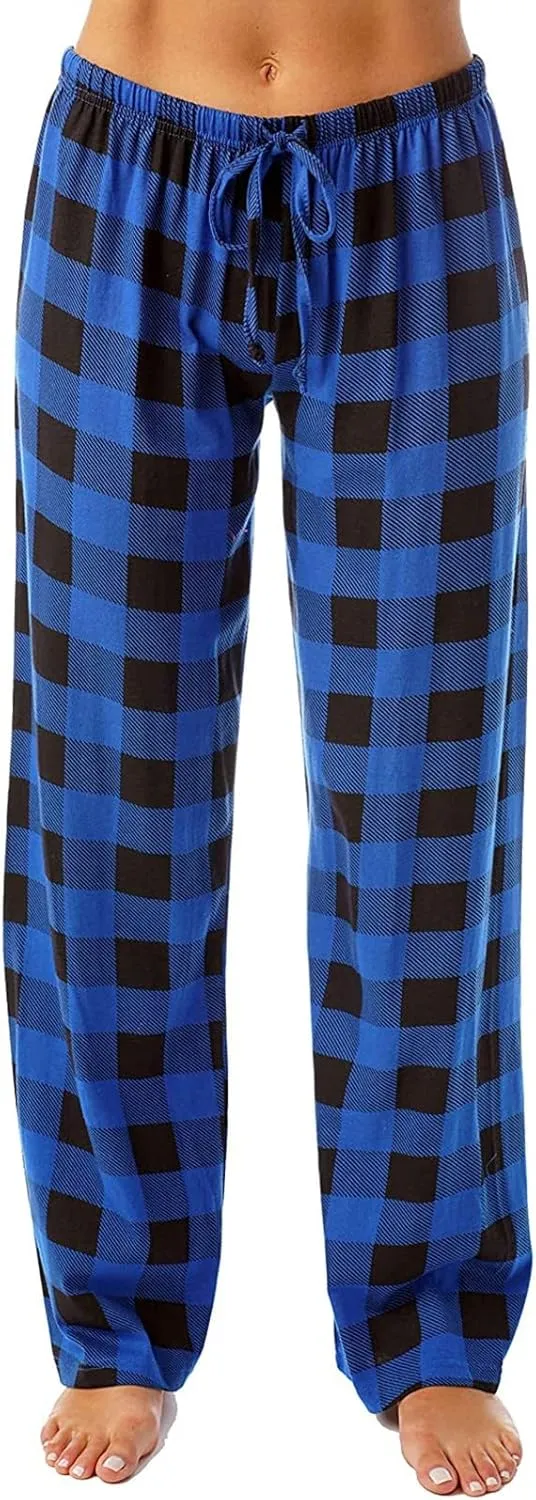 Plaid Pajama Pants Women Stretch Comfy Lounge Pants Drawstring Lounge Striped Pajama Bottoms with Pockets