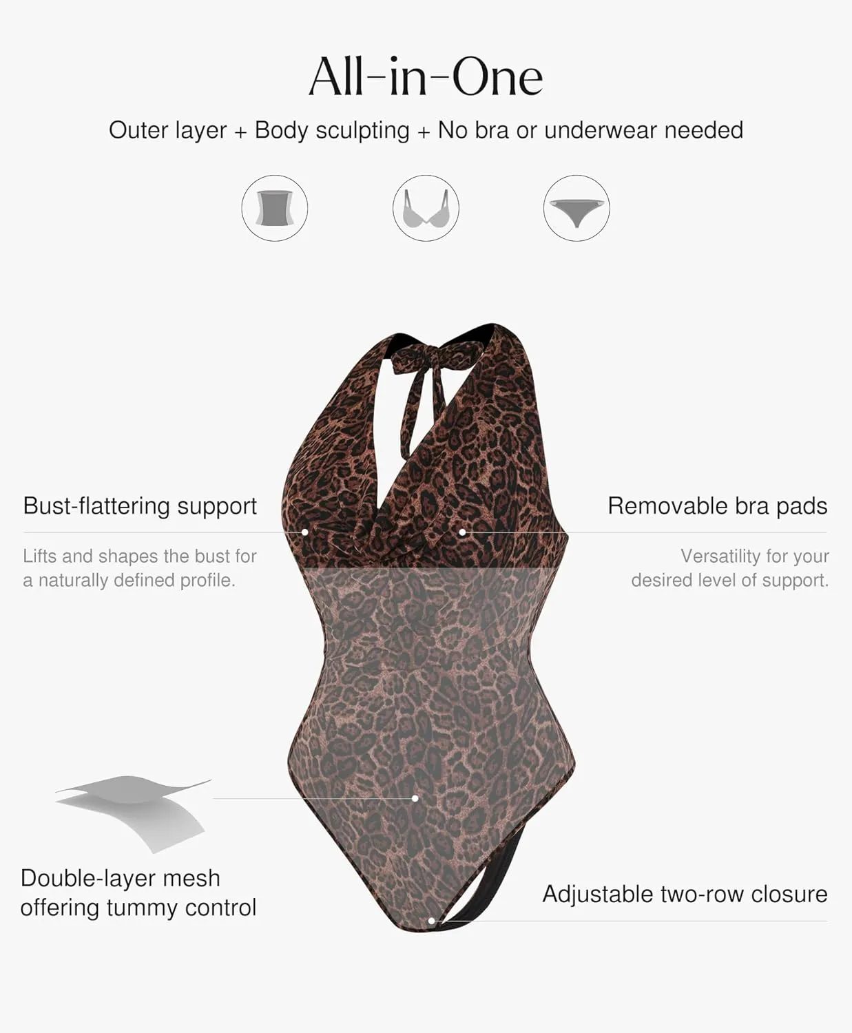 Popilush Halter Tops for Women - Tummy Control Shapewear Bodysuit Cowl Neck Tops Backless Vacation Outfits