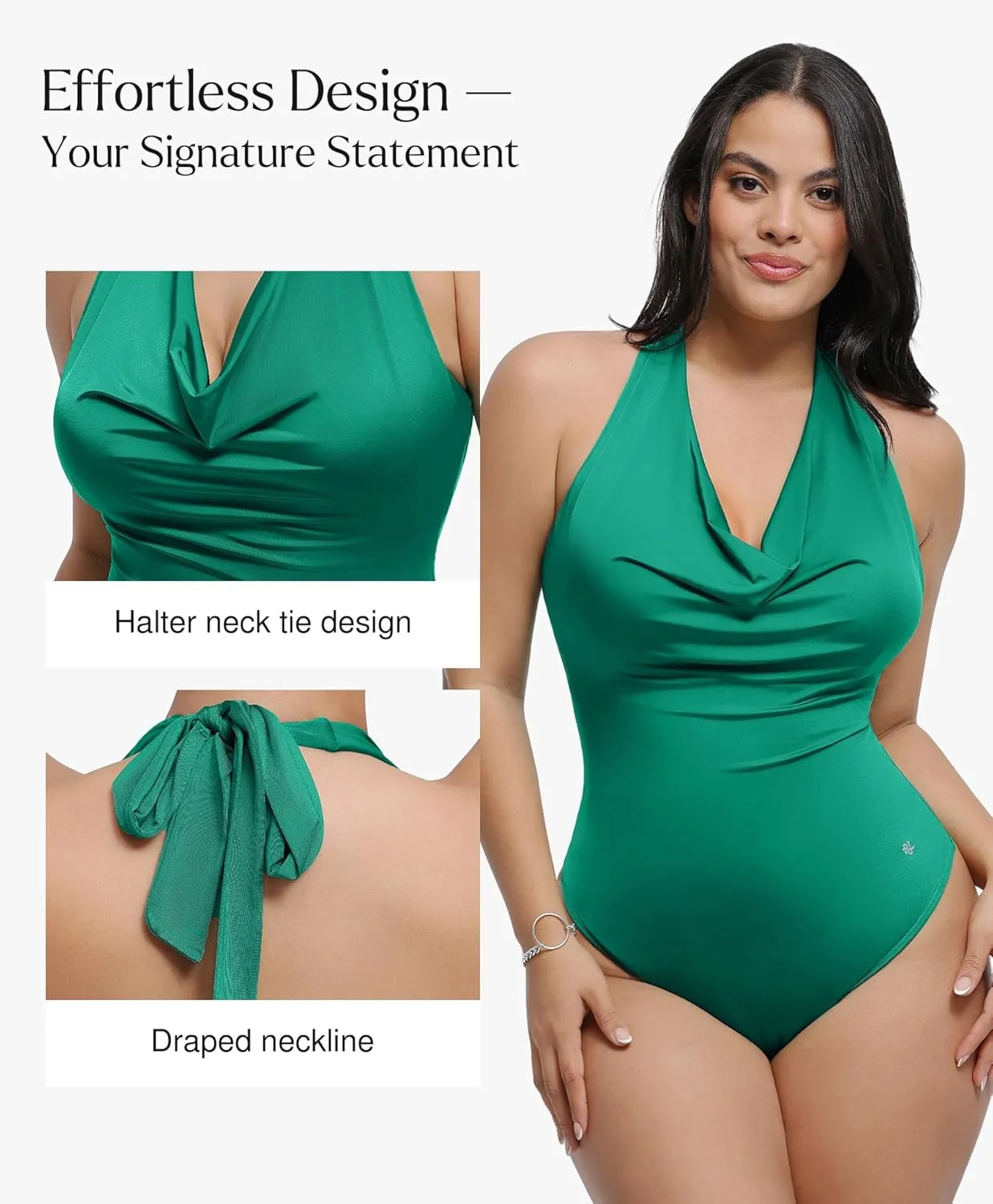 Popilush Halter Tops for Women - Tummy Control Shapewear Bodysuit Cowl Neck Tops Backless Vacation Outfits