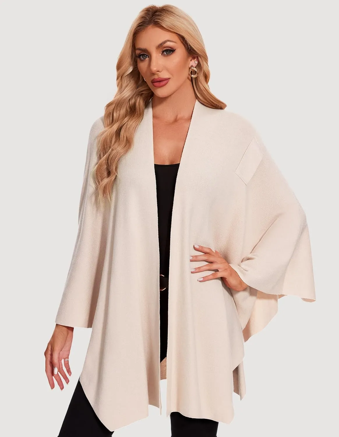 PULI Womens Elegant Cross Front Shawl Wraps Knitted Ponchos Cape Light Weight Poncho Sweater Soft Warm Travel Wraps
