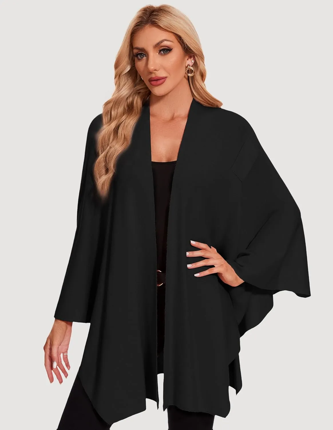 PULI Womens Elegant Cross Front Shawl Wraps Knitted Ponchos Cape Light Weight Poncho Sweater Soft Warm Travel Wraps