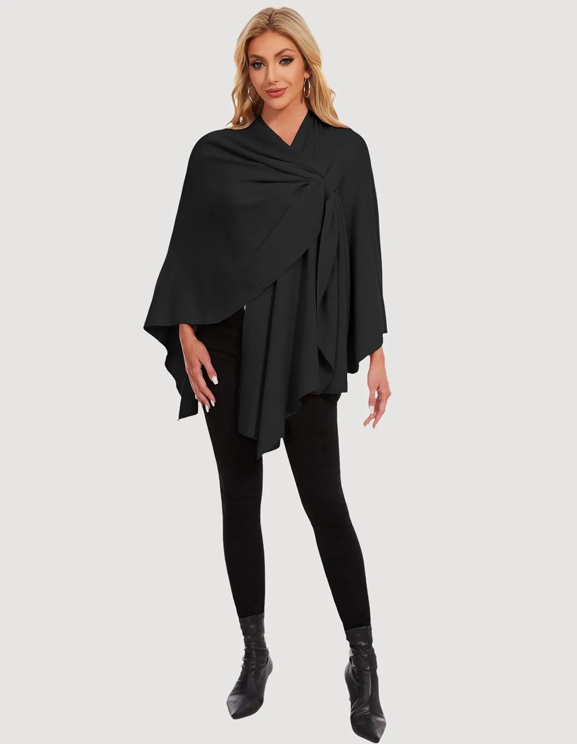 PULI Womens Elegant Cross Front Shawl Wraps Knitted Ponchos Cape Light Weight Poncho Sweater Soft Warm Travel Wraps