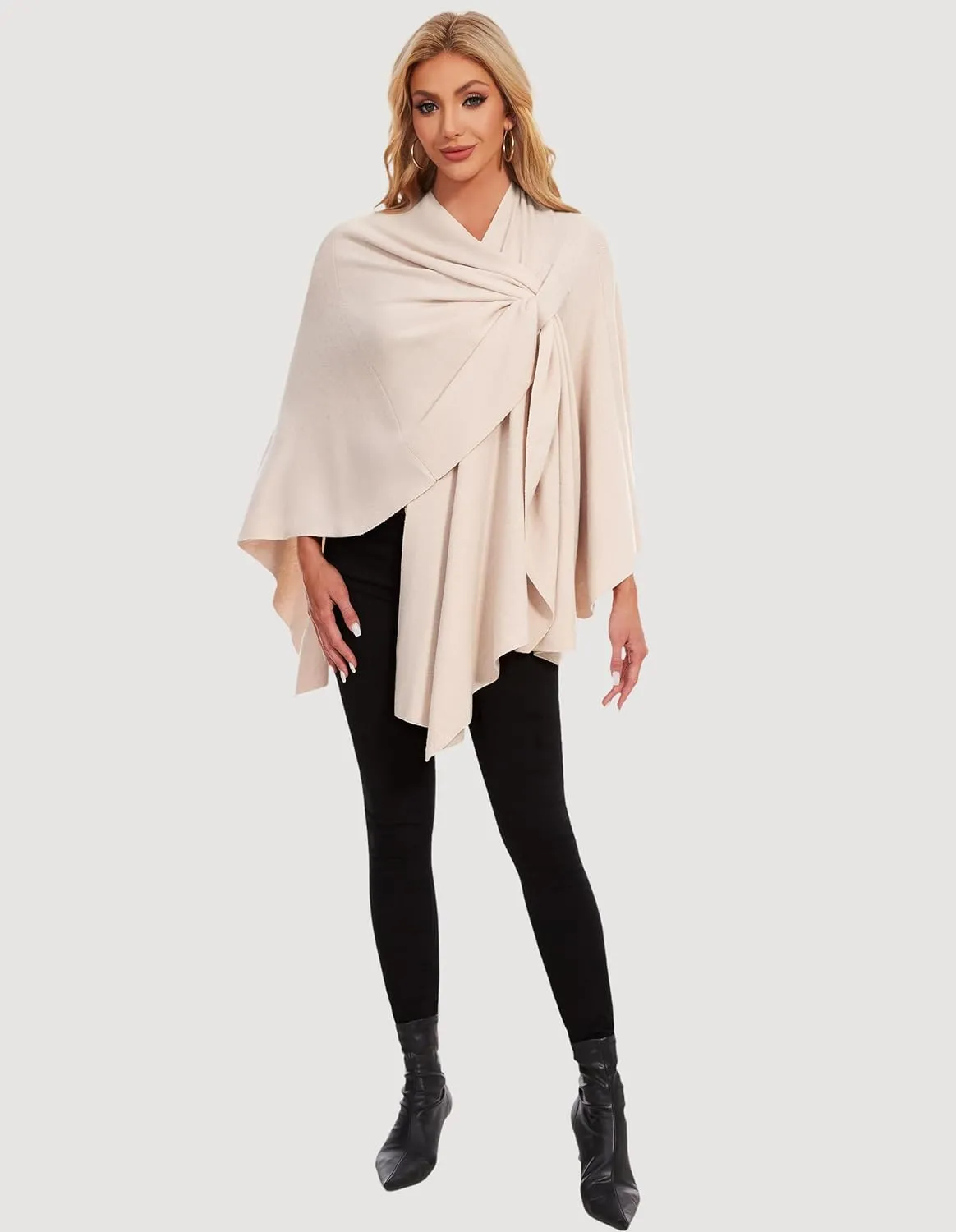 PULI Womens Elegant Cross Front Shawl Wraps Knitted Ponchos Cape Light Weight Poncho Sweater Soft Warm Travel Wraps