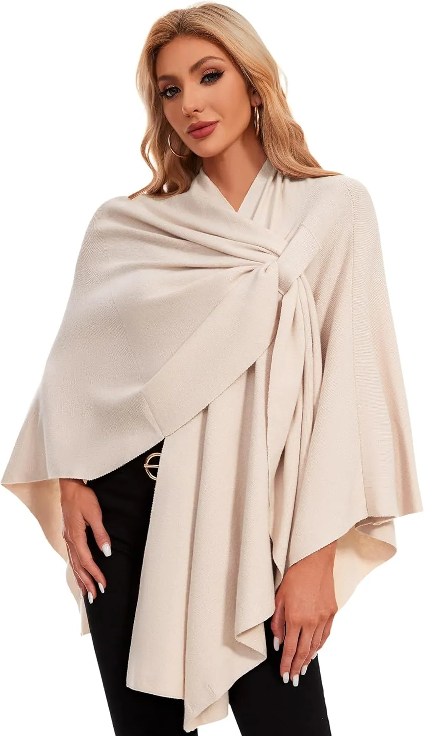 PULI Womens Elegant Cross Front Shawl Wraps Knitted Ponchos Cape Light Weight Poncho Sweater Soft Warm Travel Wraps