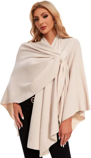 PULI Womens Elegant Cross Front Shawl Wraps Knitted Ponchos Cape Light Weight Poncho Sweater Soft Warm Travel Wraps