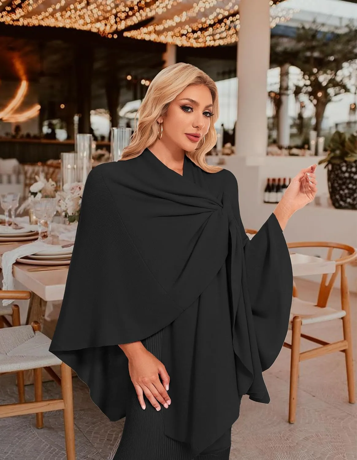 PULI Womens Elegant Cross Front Shawl Wraps Knitted Ponchos Cape Light Weight Poncho Sweater Soft Warm Travel Wraps