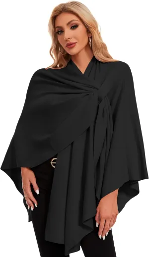 PULI Womens Elegant Cross Front Shawl Wraps Knitted Ponchos Cape Light Weight Poncho Sweater Soft Warm Travel Wraps