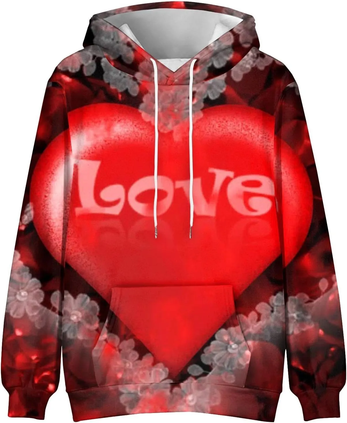 RTTUIOP Work Shirts For Men Hawaiian Long Sleeve Jacket Valentine's Day With Cap Cool Hoodie Heart Comfort With Pockets