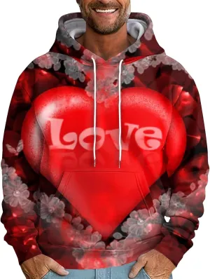 RTTUIOP Work Shirts For Men Hawaiian Long Sleeve Jacket Valentine's Day With Cap Cool Hoodie Heart Comfort With Pockets