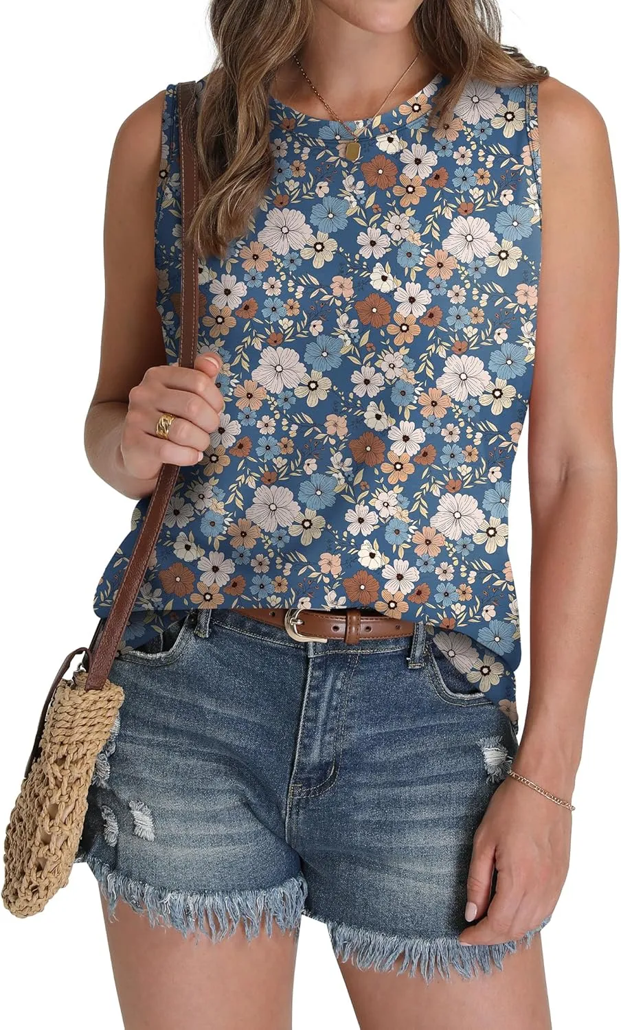 SAMPEEL Womens Tank Tops Eyelet Loose Casual Summer Tops Crew Neck Basic Sleeveless Shirts Trendy 2025