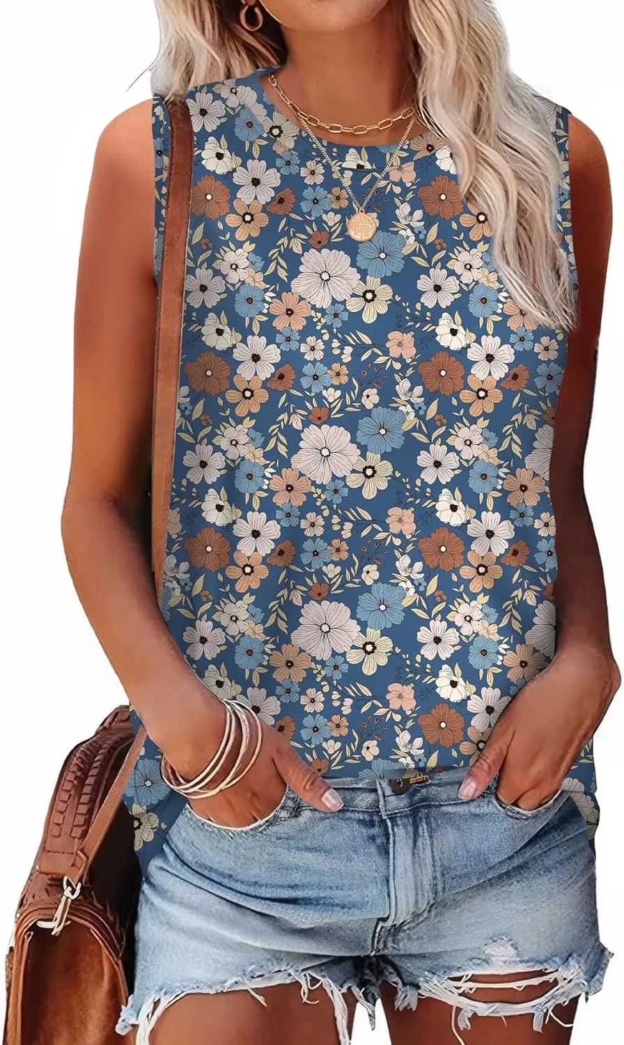 SAMPEEL Womens Tank Tops Eyelet Loose Casual Summer Tops Crew Neck Basic Sleeveless Shirts Trendy 2025