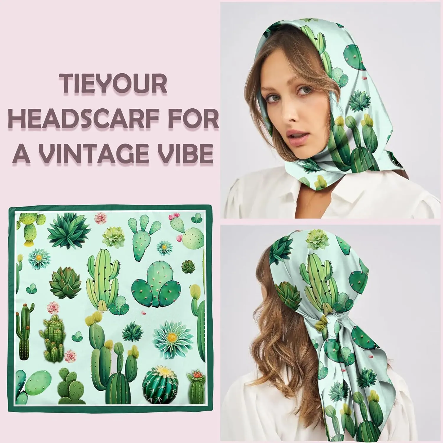 Scarf Silk Feeling Large Square Satin Head Hair Wrap Lightweight Fashion Cute Aesthetic 27.5 Inches for Women Girls