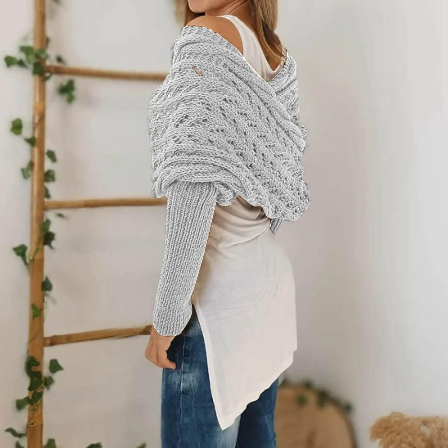 Scarf with Sleeves for Women, Knitted Cable Wrap, Shrugs for Women, Knitted Wrap, Unisex Sweater Scarf with Sleeves