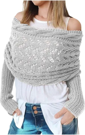 Scarf with Sleeves for Women, Knitted Cable Wrap, Shrugs for Women, Knitted Wrap, Unisex Sweater Scarf with Sleeves