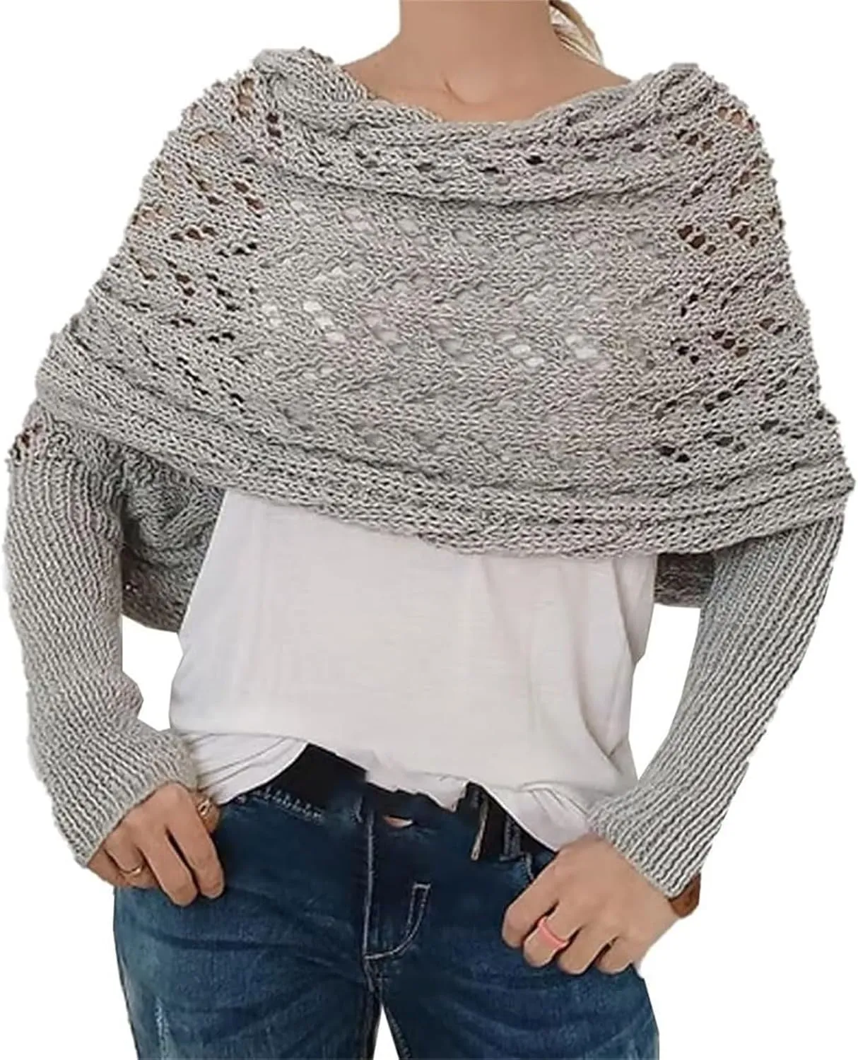 Scarf with Sleeves for Women,Crochet Knitted Cable Shawl Wraps Dressy Cropped Shrug Sweater Scarf Fall Winter Outfits