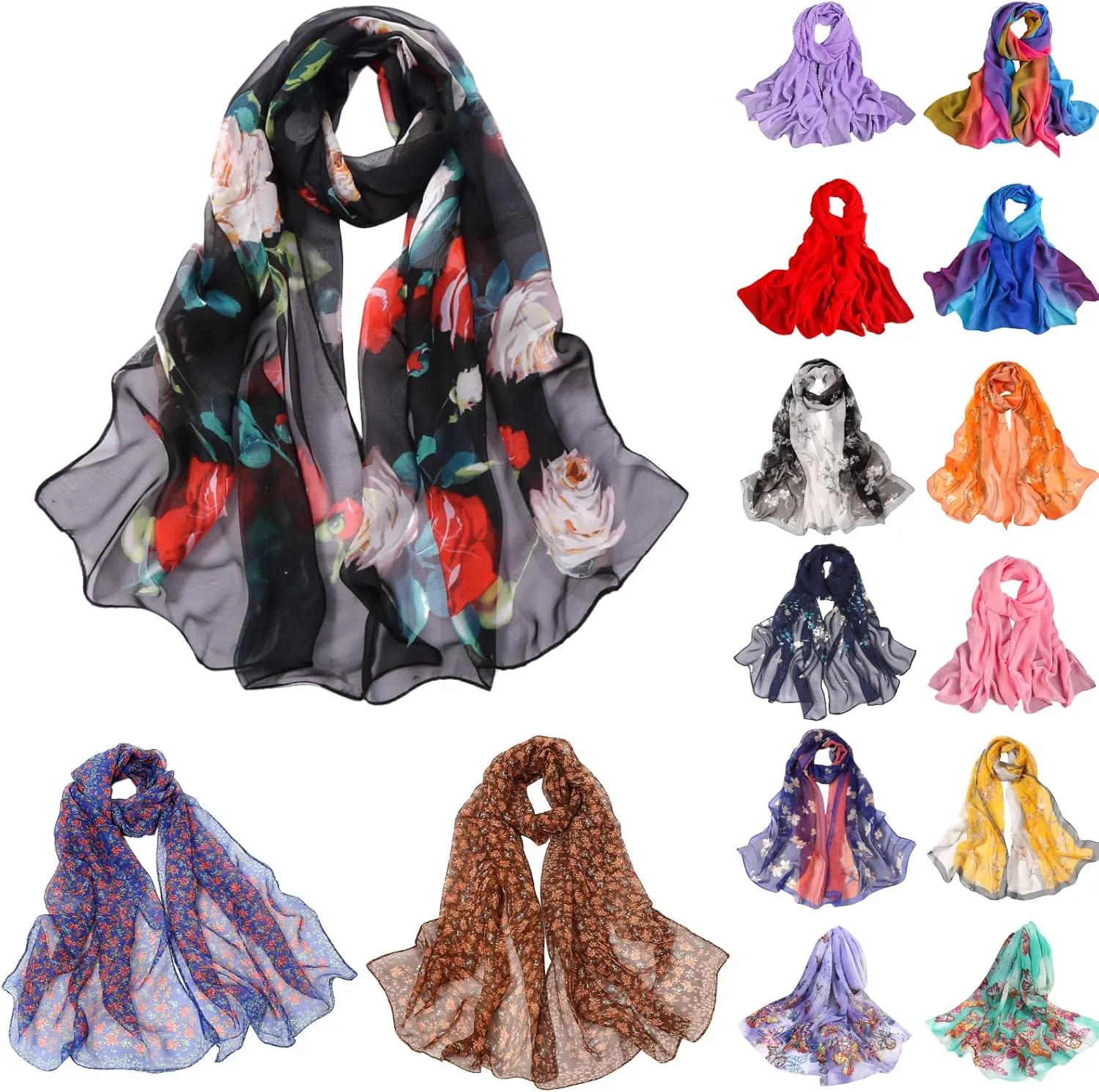 Scarfs for Womens Lightweight Print Floral Pattern Scarf Shawl Fashion Scarves Sunscreen Shawls Neckerchief Beach Wraps