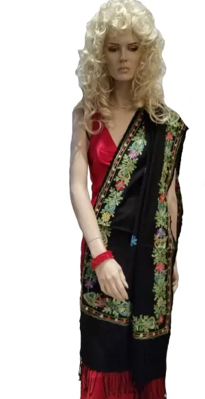 SCARVES-PASHMINA STOLE WITH CREWEL EMBROIDERY