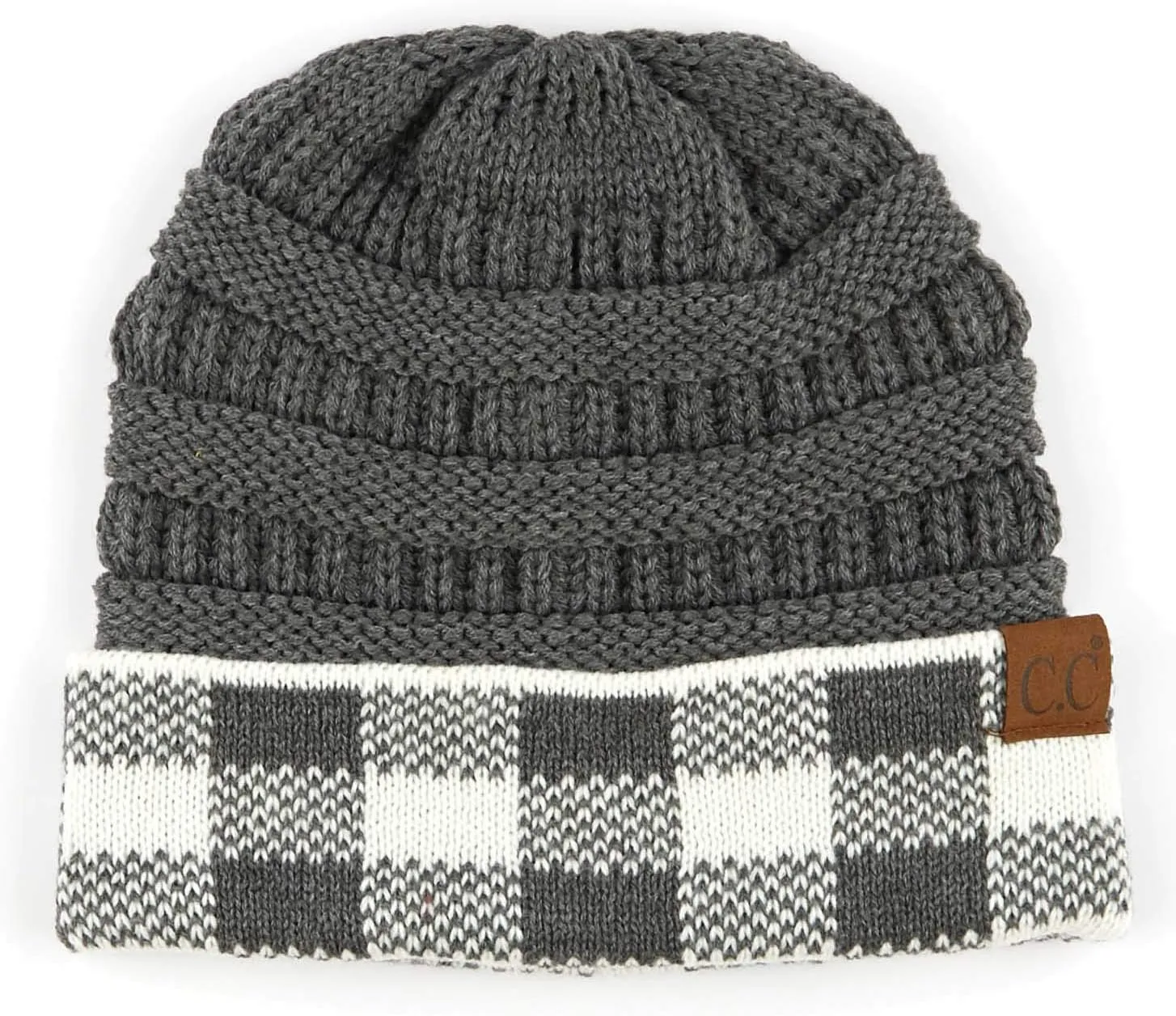 ScarvesMe 2pc Women's Winter Warm Buffalo Plaid Check Knitted Beanie and Infinity Loop Scarves Matching Set