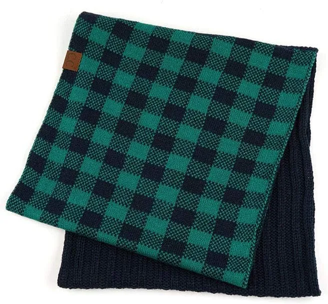 ScarvesMe 2pc Women's Winter Warm Buffalo Plaid Check Knitted Beanie and Infinity Loop Scarves Matching Set