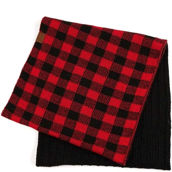 ScarvesMe 2pc Women's Winter Warm Buffalo Plaid Check Knitted Beanie and Infinity Loop Scarves Matching Set