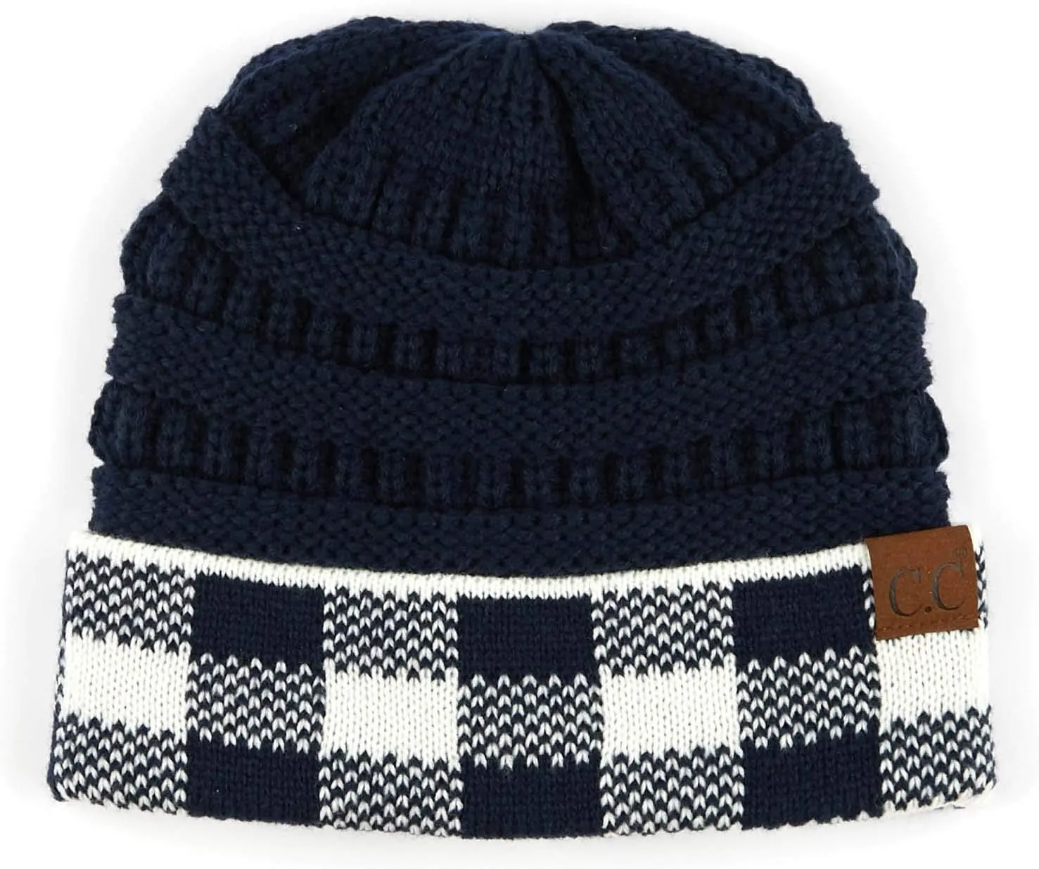 ScarvesMe 2pc Women's Winter Warm Buffalo Plaid Check Knitted Beanie and Infinity Loop Scarves Matching Set