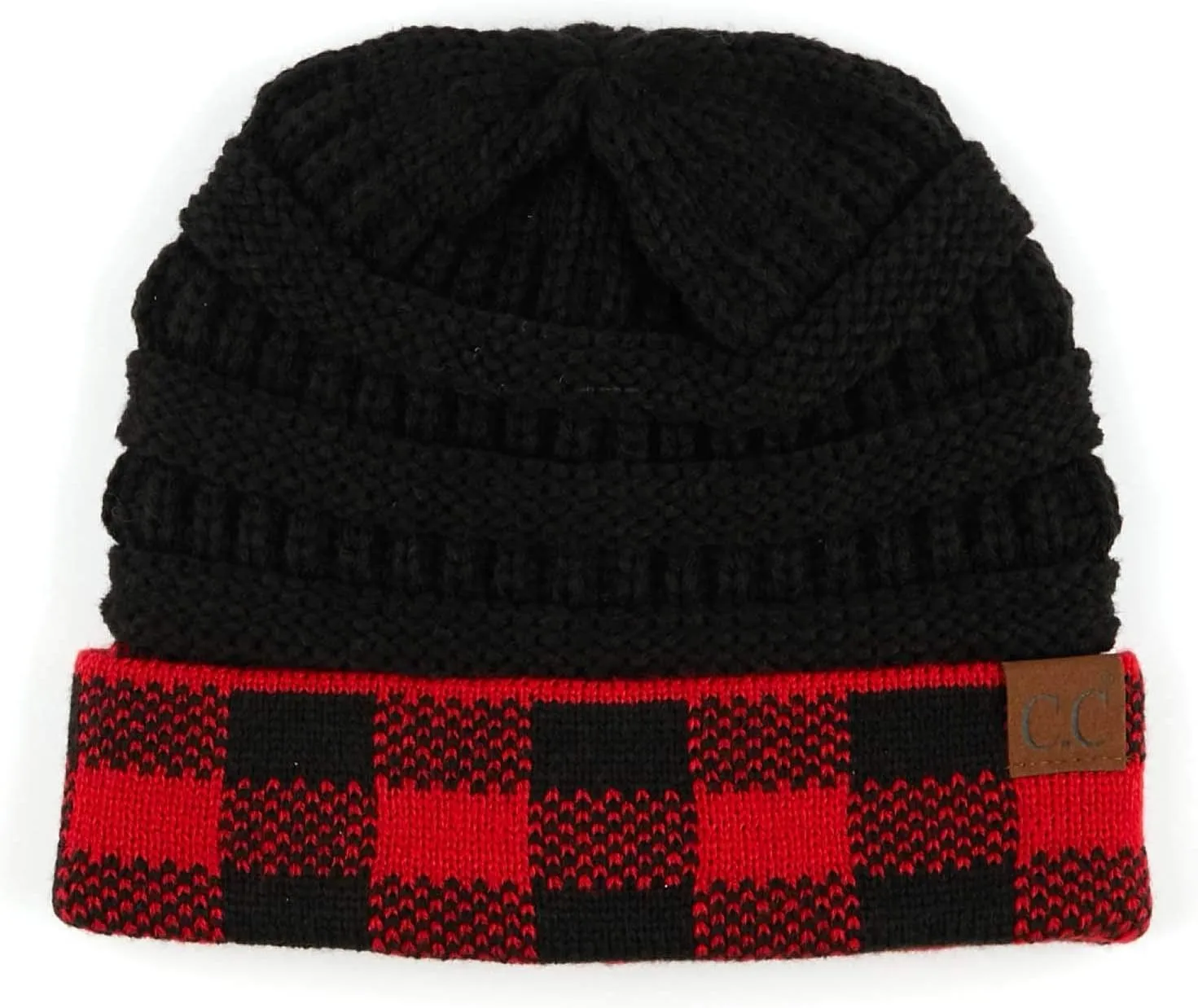 ScarvesMe 2pc Women's Winter Warm Buffalo Plaid Check Knitted Beanie and Infinity Loop Scarves Matching Set
