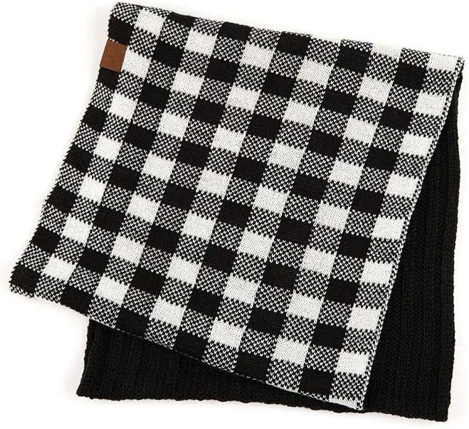 ScarvesMe 2pc Women's Winter Warm Buffalo Plaid Check Knitted Beanie and Infinity Loop Scarves Matching Set