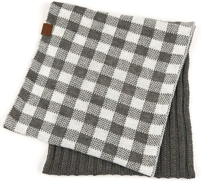ScarvesMe 2pc Women's Winter Warm Buffalo Plaid Check Knitted Beanie and Infinity Loop Scarves Matching Set