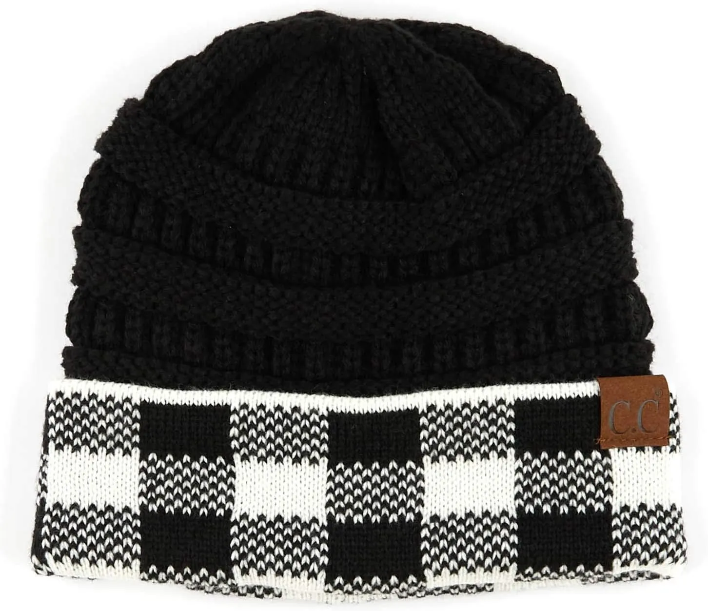 ScarvesMe 2pc Women's Winter Warm Buffalo Plaid Check Knitted Beanie and Infinity Loop Scarves Matching Set