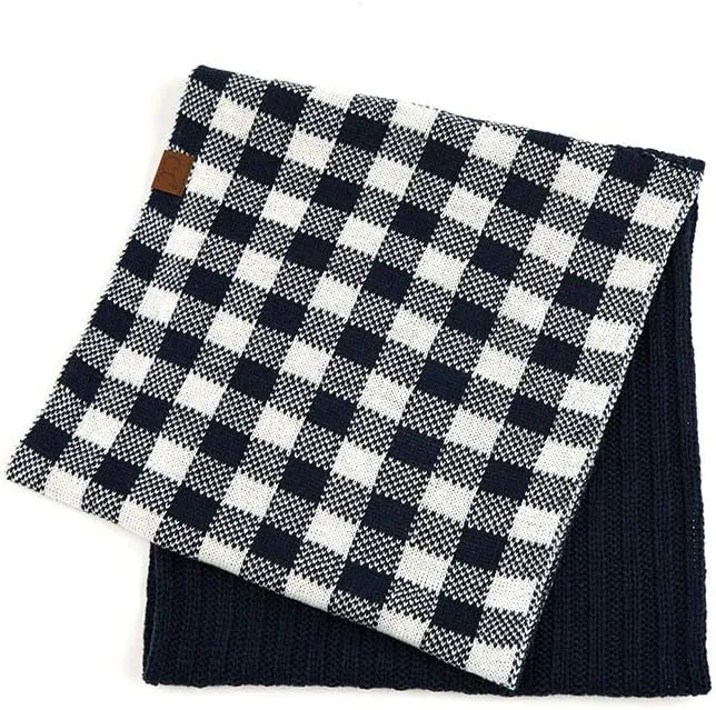 ScarvesMe 2pc Women's Winter Warm Buffalo Plaid Check Knitted Beanie and Infinity Loop Scarves Matching Set