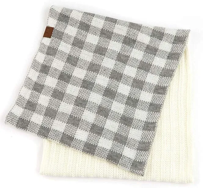 ScarvesMe 2pc Women's Winter Warm Buffalo Plaid Check Knitted Beanie and Infinity Loop Scarves Matching Set