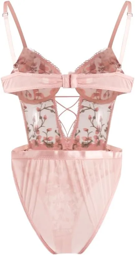 Sexy Lingerie for Women Outfits Lace Women's Floral Bodysuits Deep V Babydoll Chemise Nightwear See Through Underwear