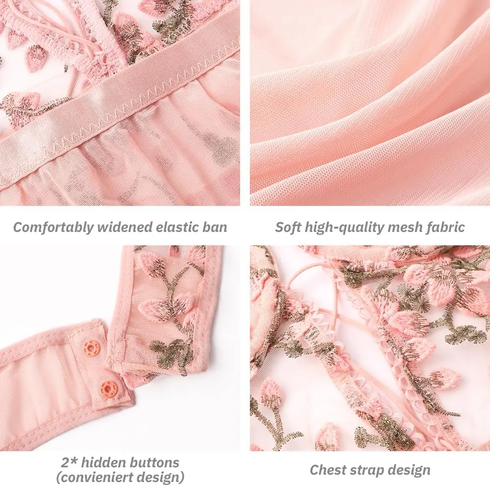 Sexy Lingerie for Women Outfits Lace Women's Floral Bodysuits Deep V Babydoll Chemise Nightwear See Through Underwear