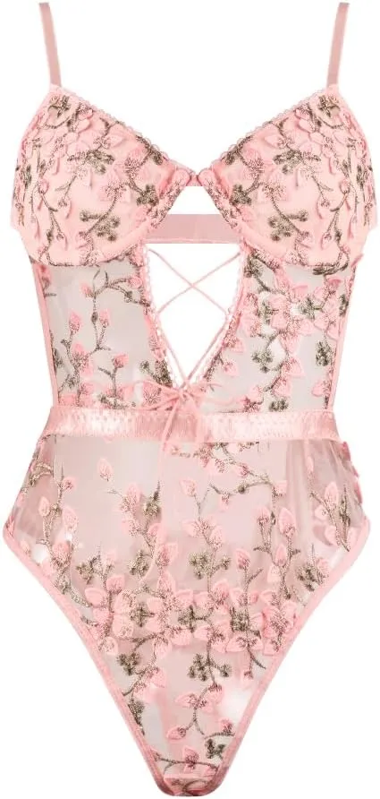 Sexy Lingerie for Women Outfits Lace Women's Floral Bodysuits Deep V Babydoll Chemise Nightwear See Through Underwear