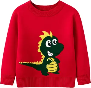 sfdgfhyf Kids Swing Tops Toddler Boys Girls Cartoon Little Dinosaur Print Sweater Long Sleeve Warm Knitted Pullover Knitwear