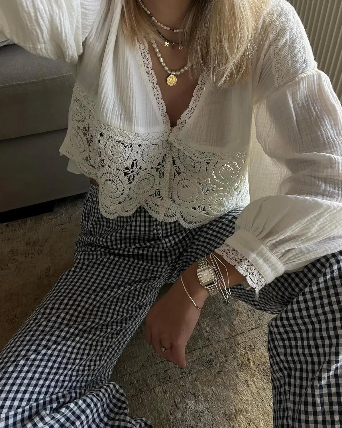 Striped Lounge Pants Womens Plaid Checkered Wide Leg Pajama Pj Pants Y2k Comfy Linen Drawstring Gingham Sleep Pants