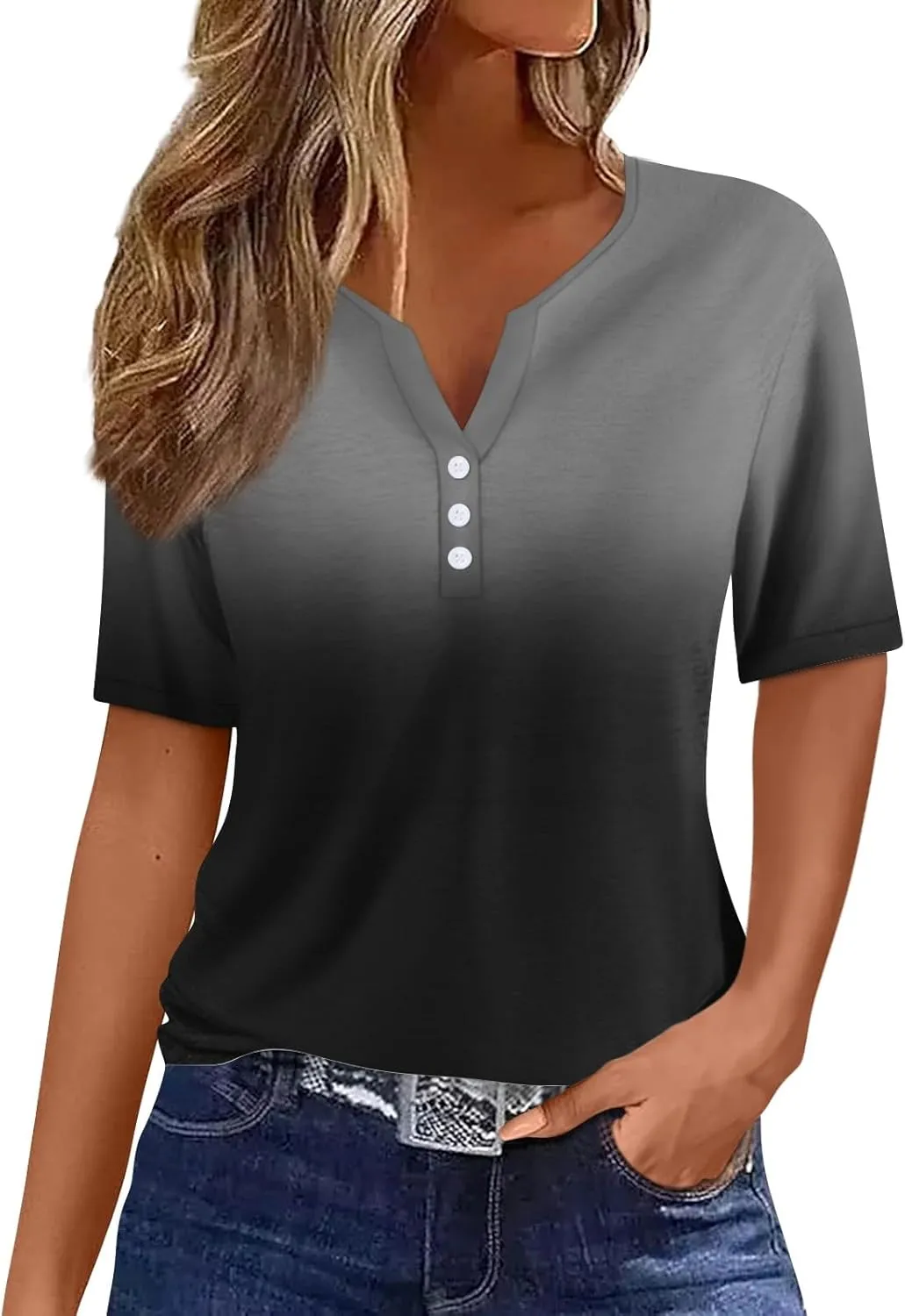 Summer Tops for Women 2025 Casual Short Sleeve V Neck Shirt Trendy Business Dressy Tunic Tops