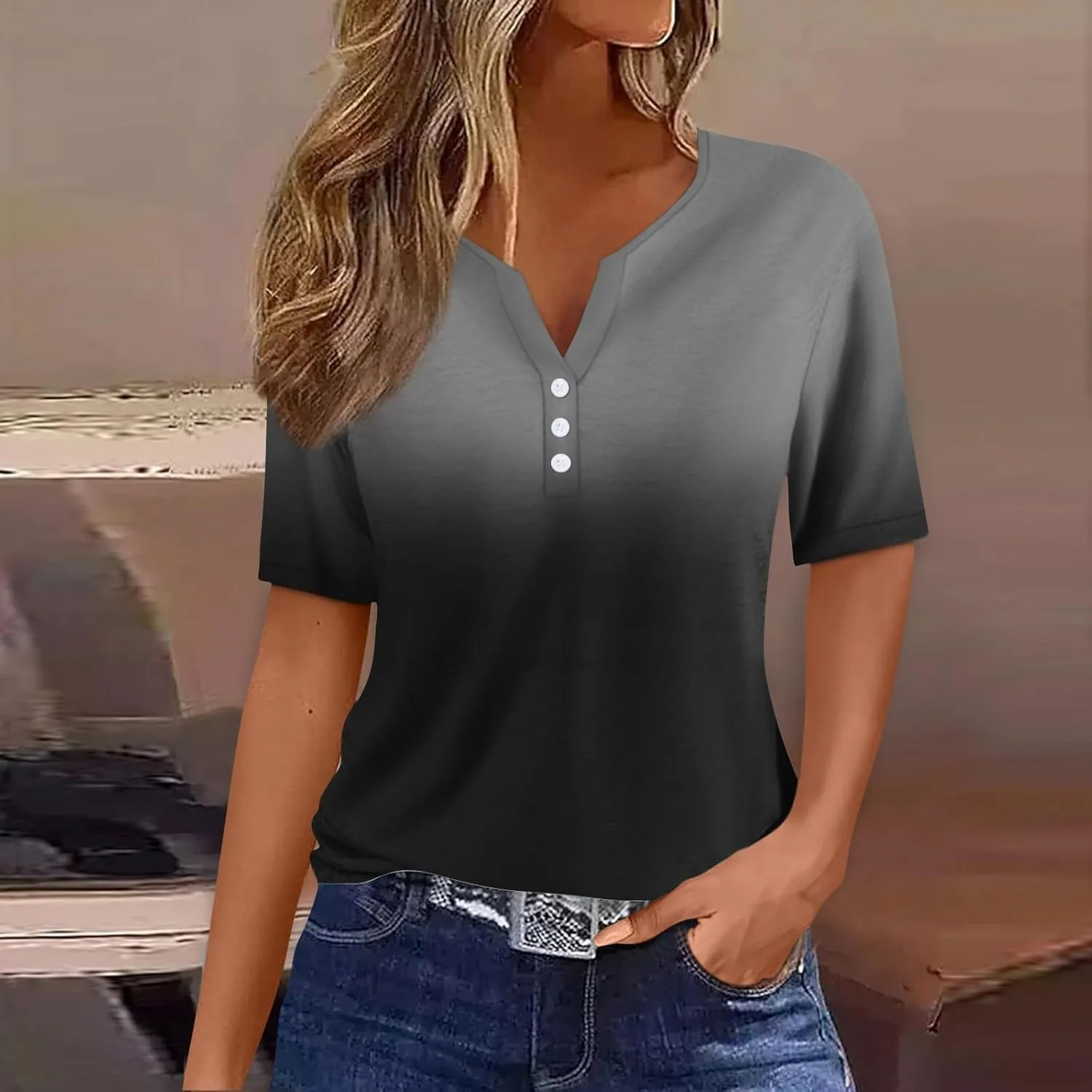 Summer Tops for Women 2025 Casual Short Sleeve V Neck Shirt Trendy Business Dressy Tunic Tops
