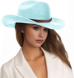 Summer Western Cowboy Hat for Women Men Breathable Short Wide Brim Felt Beach Cowgirls Cattleman Cowboys Hats
