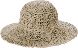 Sun Hats for Women Foldable Floppy Beach Summer Hat Oversized Weave Wide Brim Bowknot Lace for Ladies (Beige, One Size)