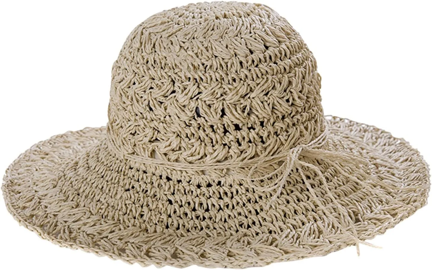 Sun Hats for Women Foldable Floppy Beach Summer Hat Oversized Weave Wide Brim Bowknot Lace for Ladies (Beige, One Size)