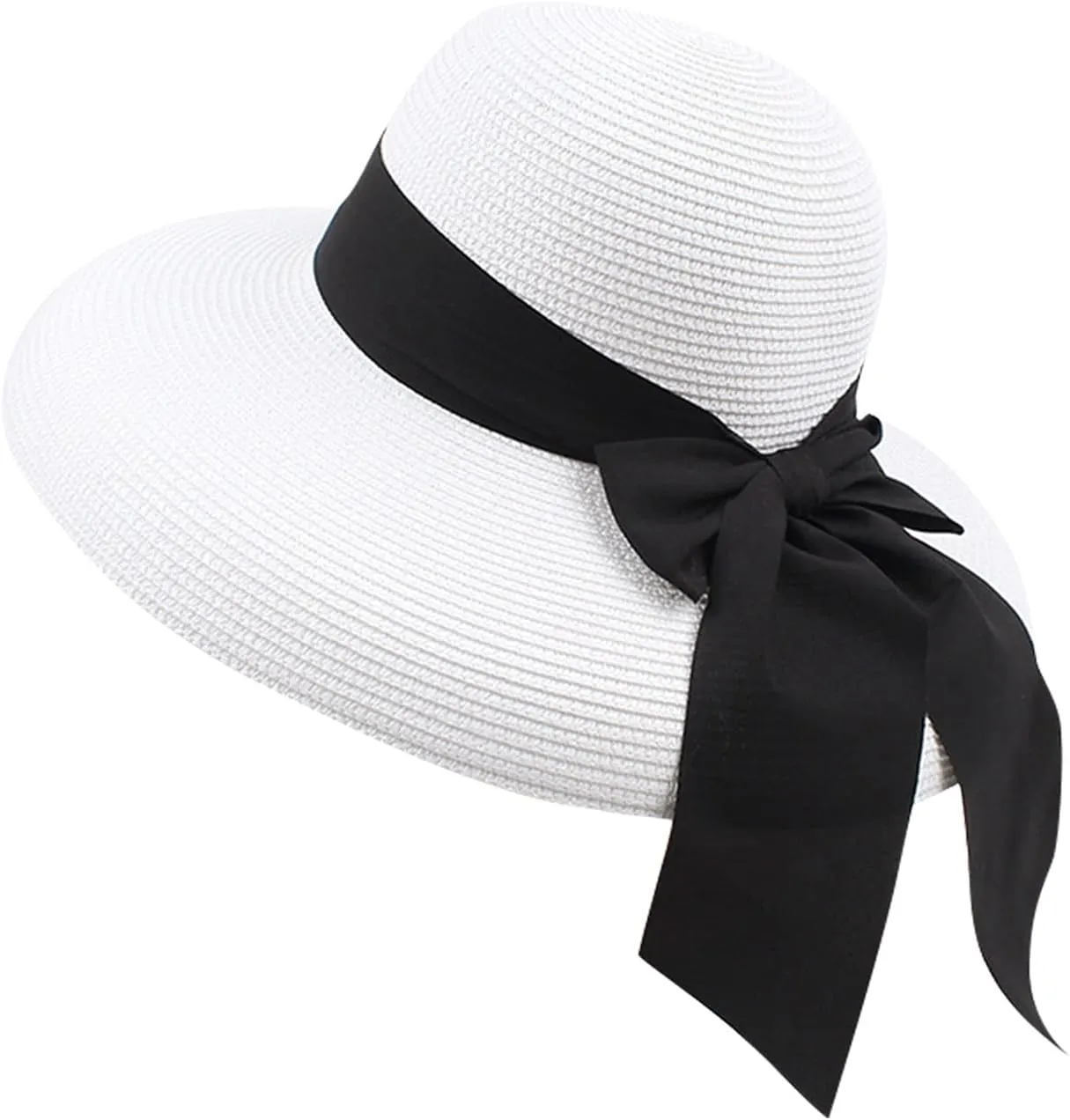 Sun Visors for Women Beach Foldable Wide Brim Retro Fedora Floppy Beach Hat Straw Fedora Hats for Women