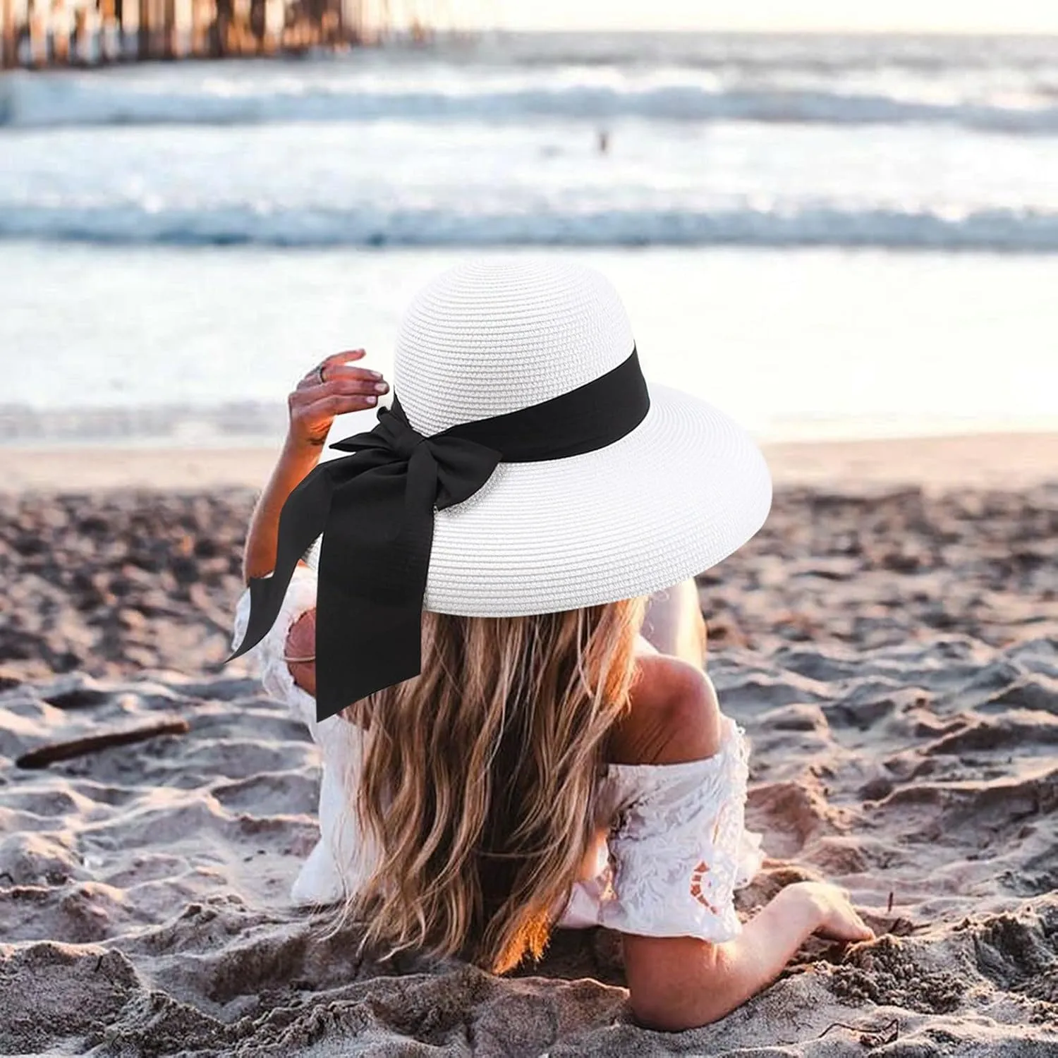 Sun Visors for Women Beach Foldable Wide Brim Retro Fedora Floppy Beach Hat Straw Fedora Hats for Women