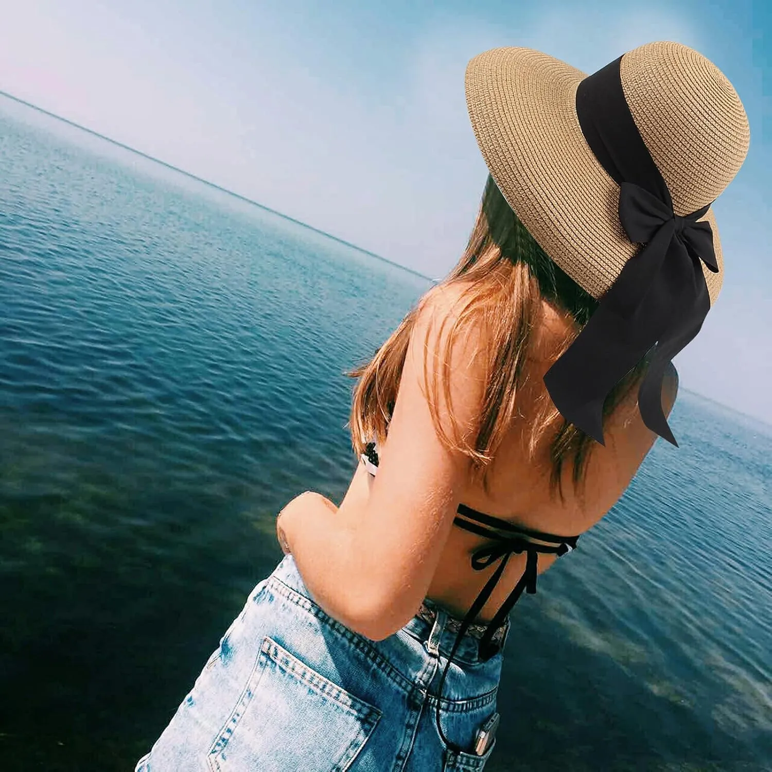 Sun Visors for Women Beach Foldable Wide Brim Retro Fedora Floppy Beach Hat Straw Fedora Hats for Women