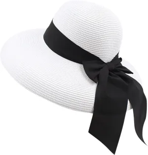 Sun Visors for Women Beach Foldable Wide Brim Retro Fedora Floppy Beach Hat Straw Fedora Hats for Women