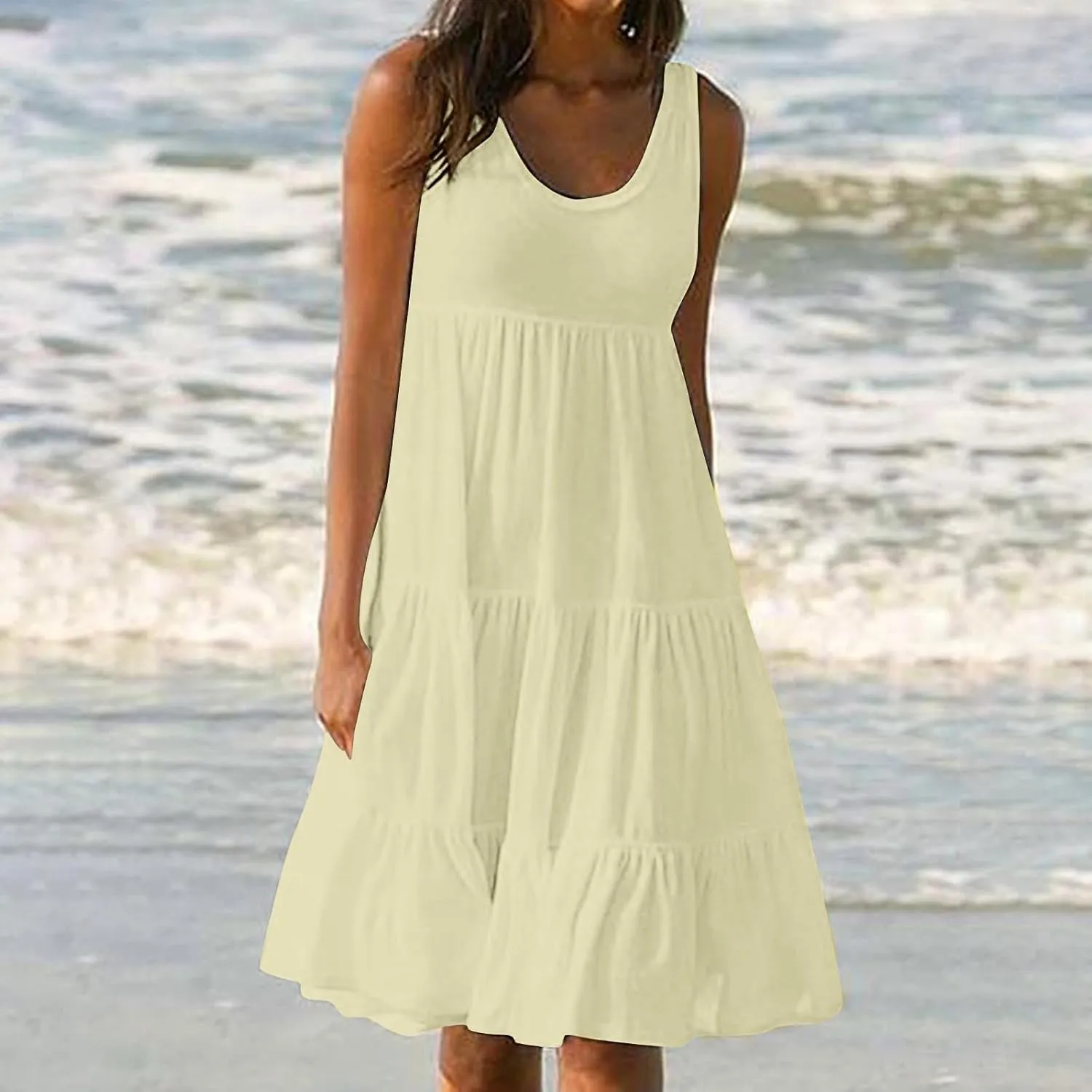 Sundresses for Women Casual Beach Vacation Sleeveless Resort Wear Tropical Summer Tank Dress Cocktail Dresses