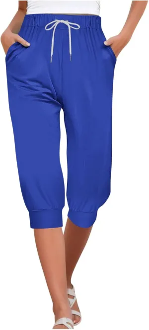 Sweatpants Capris for Women Baggy Drawstring Joggers Lightweight Cinch Bottoms Workout Athletic Sports Lounge Pants