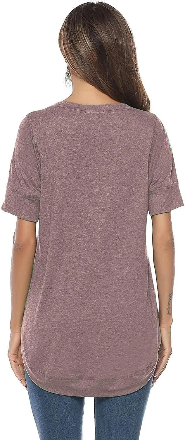 T Shirts for Womens Loose Fit Short Sleeve Casual Tops Cotton Ladies Tshirts Pullover Tees Crew Neck Side Split Tops
